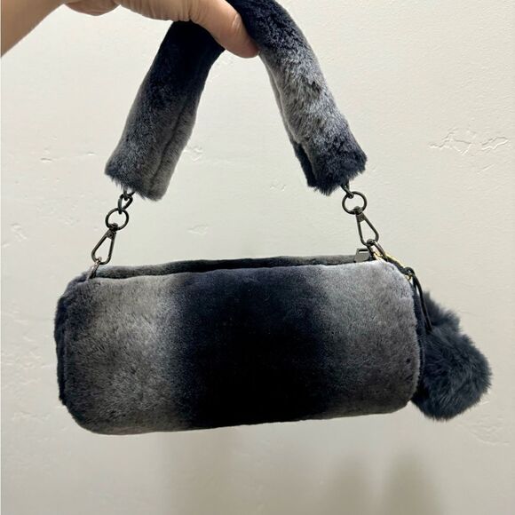 Gray Gradient Handmade Genuine Shearling Leather Barrel Bag & 3 Strap Styles - Picture 1 of 16